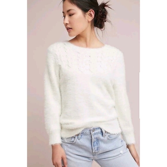 Anthropologie ROSIE NEIRA Aubade Pullover Sweater Fuzzy Knit Stitched Large - Picture 1 of 15
